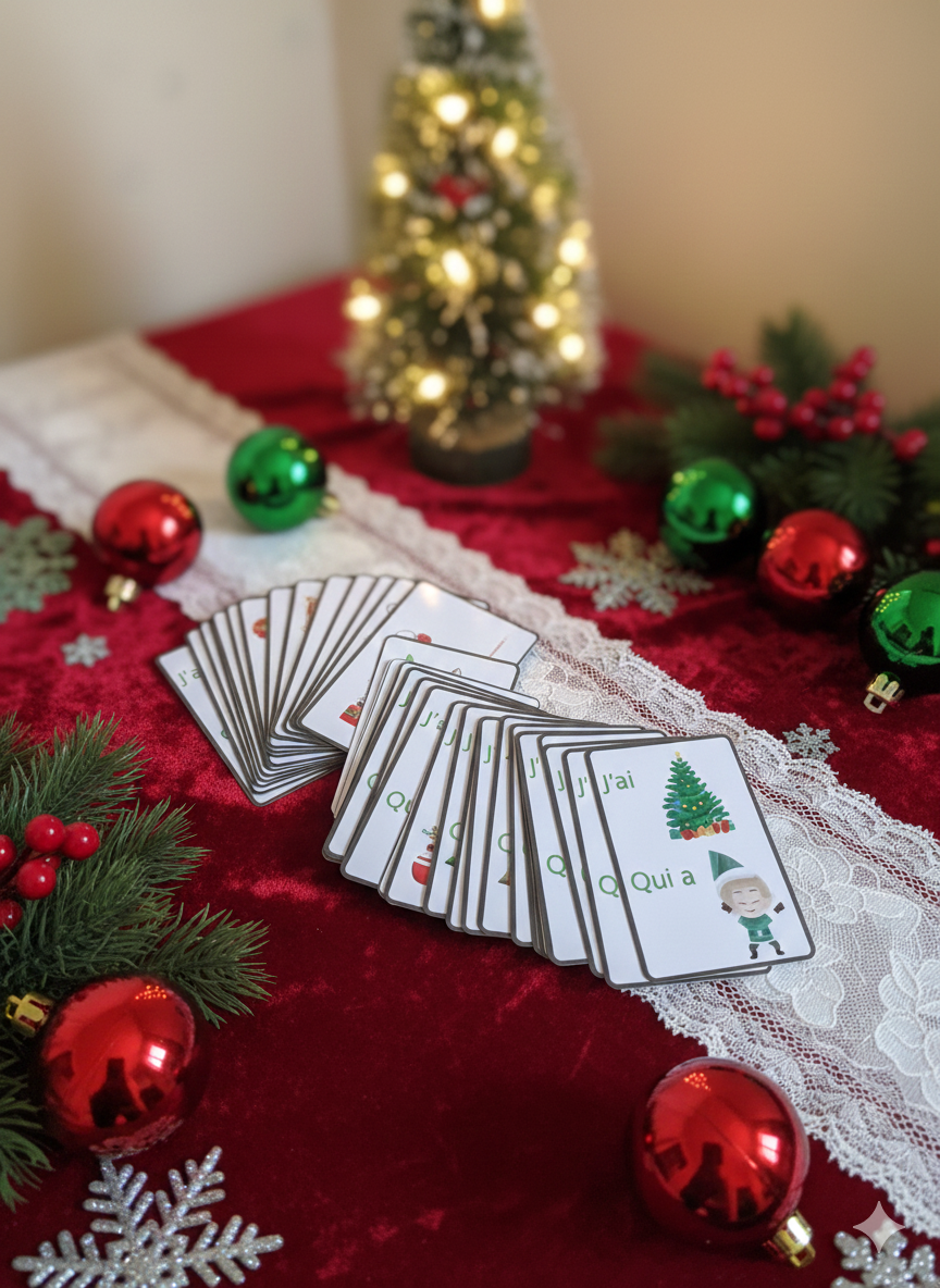 Jeu J'ai Qui a Noël vocabulaire festif rapidité concentration langage TDAH TSA Dys inclusion ULIS